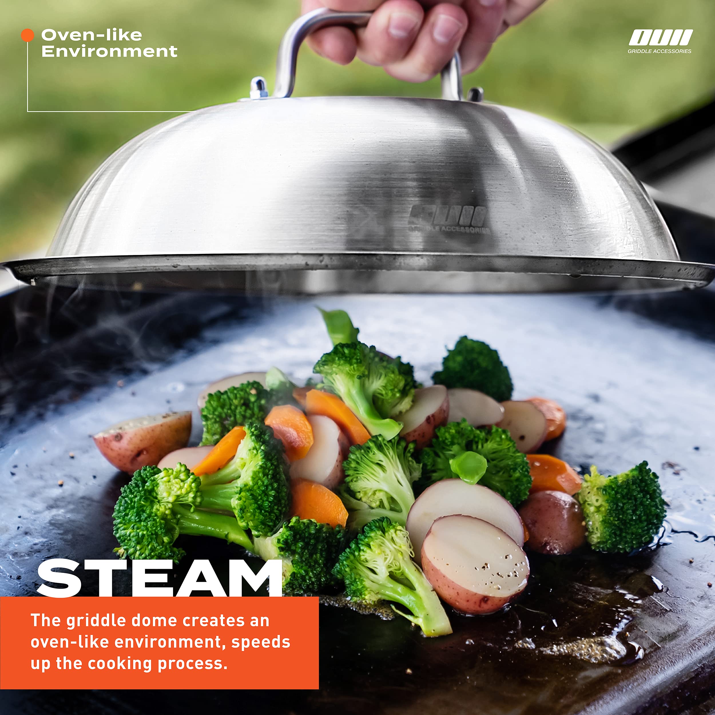 Ouii Flat Top Griddle Accessories Set For Blackstone And Camp Chef Griddle - 12 Inch Heavy Duty Round Basting Cover Cheese Melti